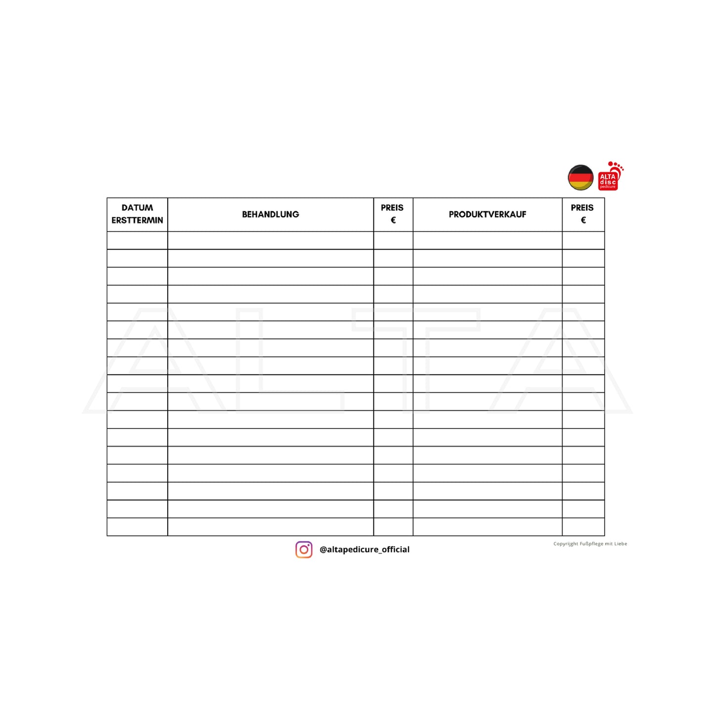 Analysekarte für Pediküre – Kundenkarte zur Fußpflege-Dokumentation